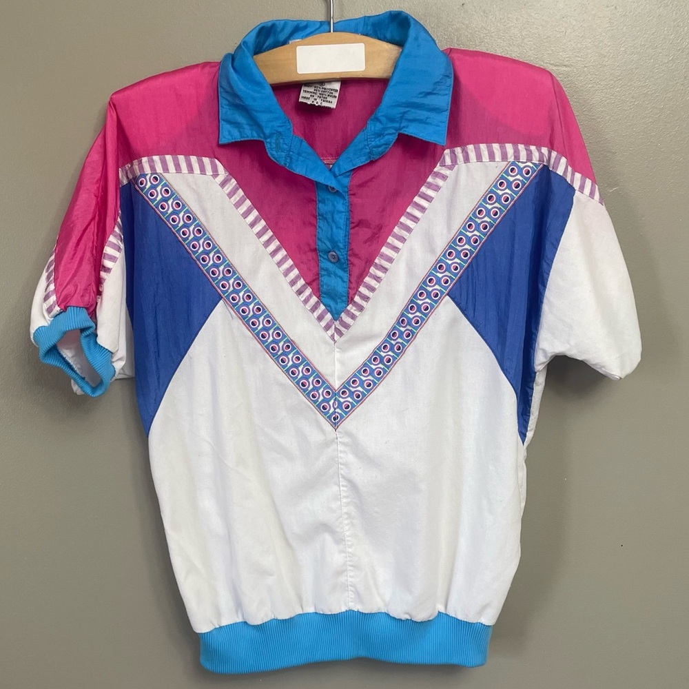 Casual Isle Vintage size small windbreaker shirt colorblock 80s Athleisure